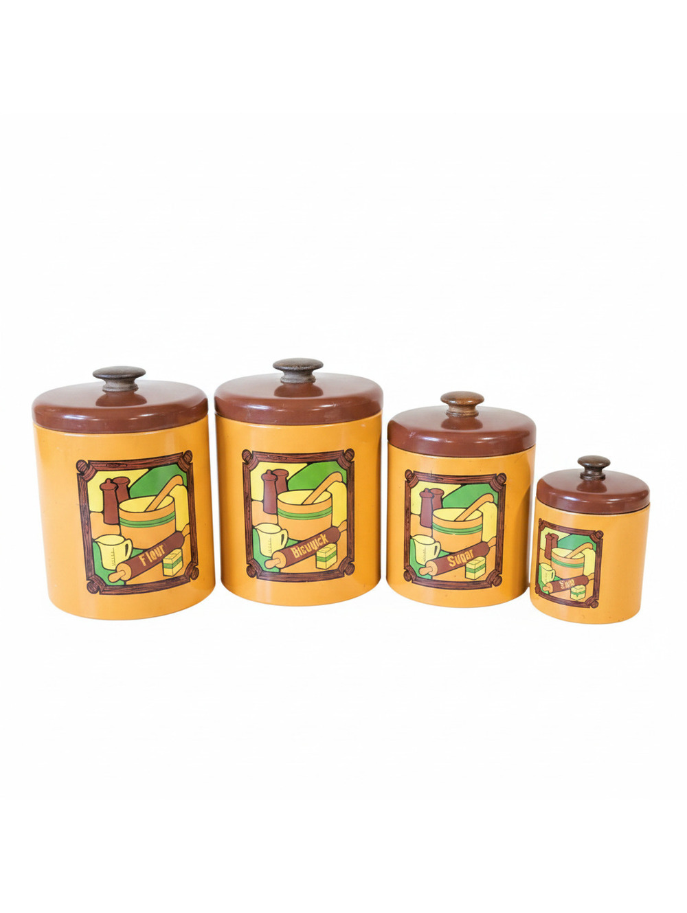 Vintage 1970s Ransburg Bisquick Recipe Metal Cannister Set